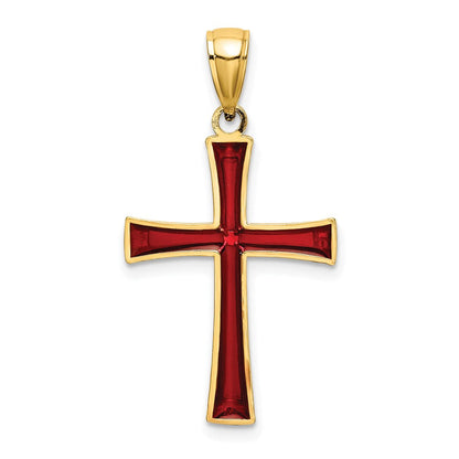 14K Gelbgold Rot Emailliert Kreuz Charm