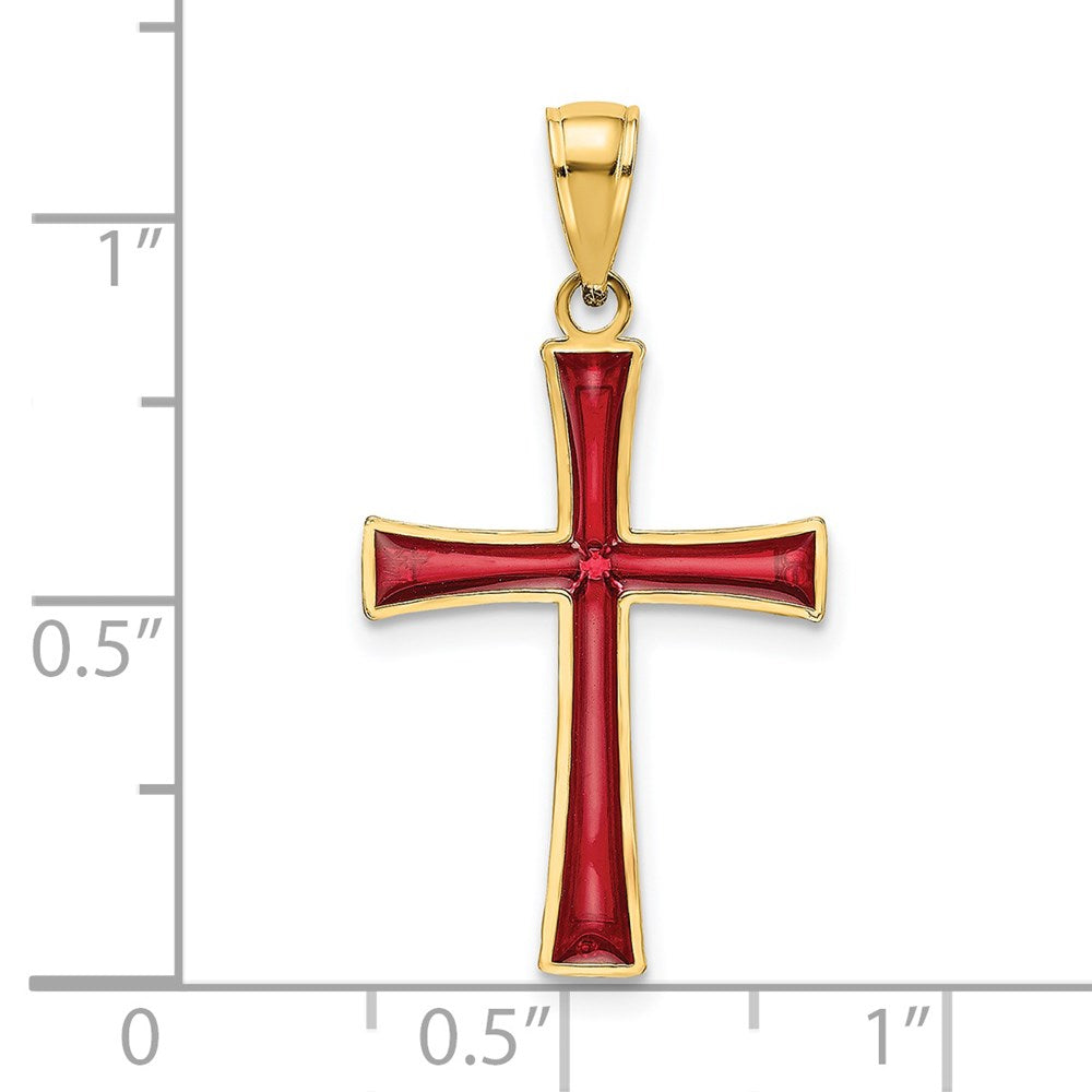 14K Gelbgold Rot Emailliert Kreuz Charm