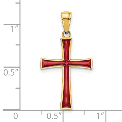 14K Gelbgold Rot Emailliert Kreuz Charm