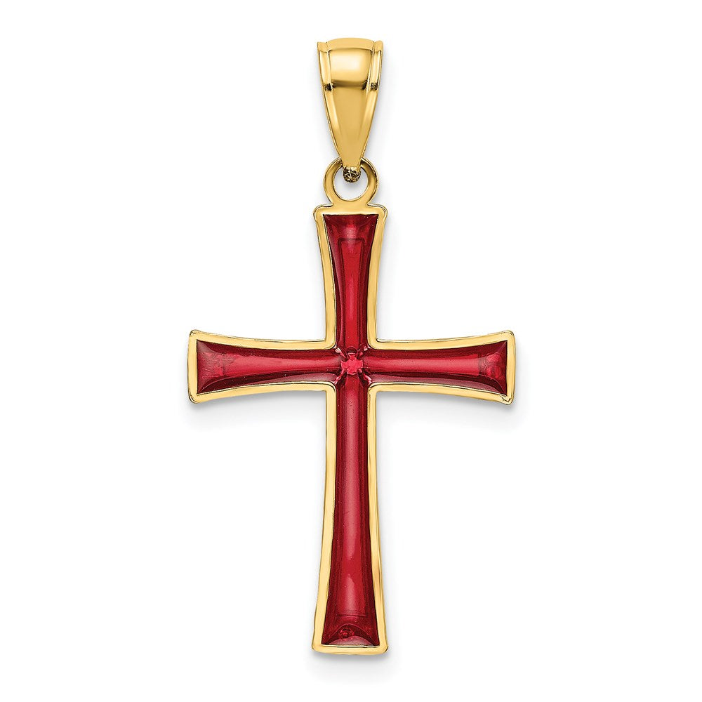 14K Gelbgold Rot Emailliert Kreuz Charm