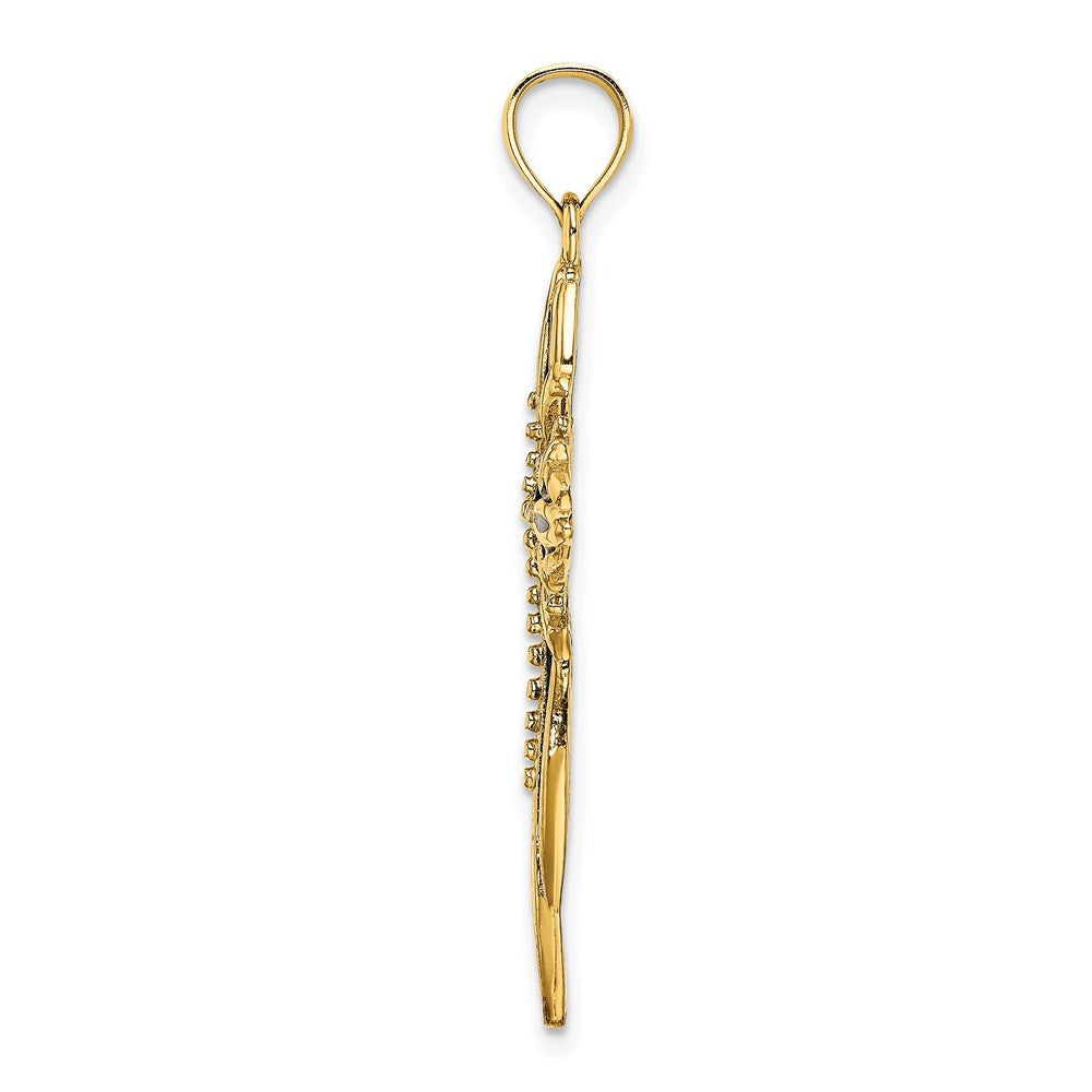 14K Gelbgold Kreuz-Charm mit blauer und roter Emaillierung