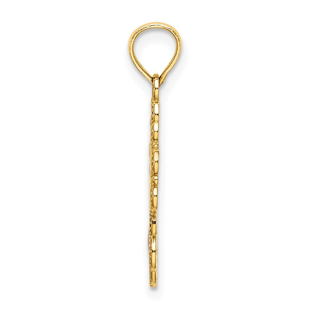 14K Gelbgold Blau, Weiß und Rot Emailliert mit Lace Zierde Kreuz Charm