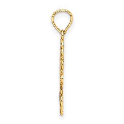 14K Gelbgold Blau, Weiß und Rot Emailliert mit Lace Zierde Kreuz Charm