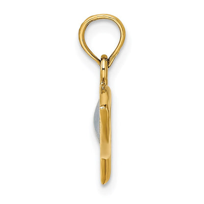 14K Gelbgold Horizontal Blau Emailliert Ichthus Charm