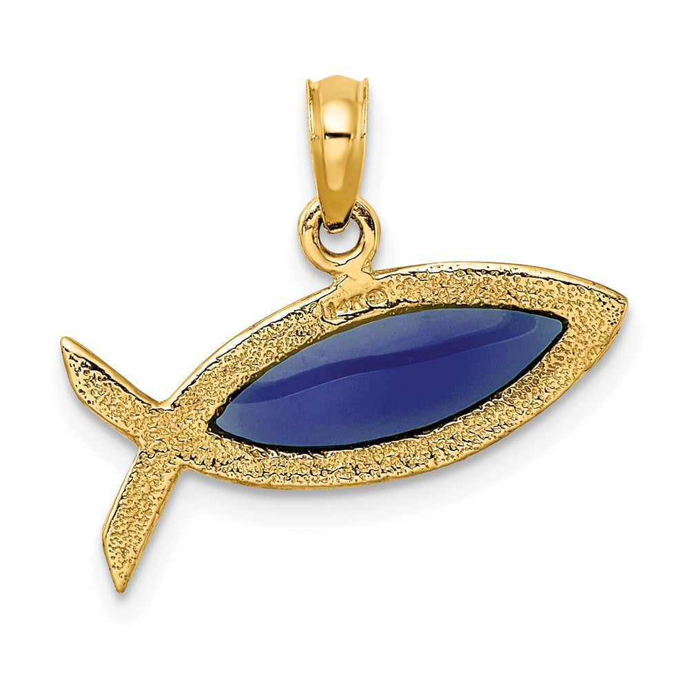 14K Gelbgold Horizontal Blau Emailliert Ichthus Charm