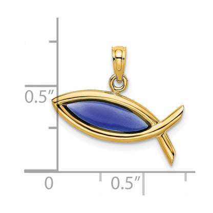 14K Gelbgold Horizontal Blau Emailliert Ichthus Charm