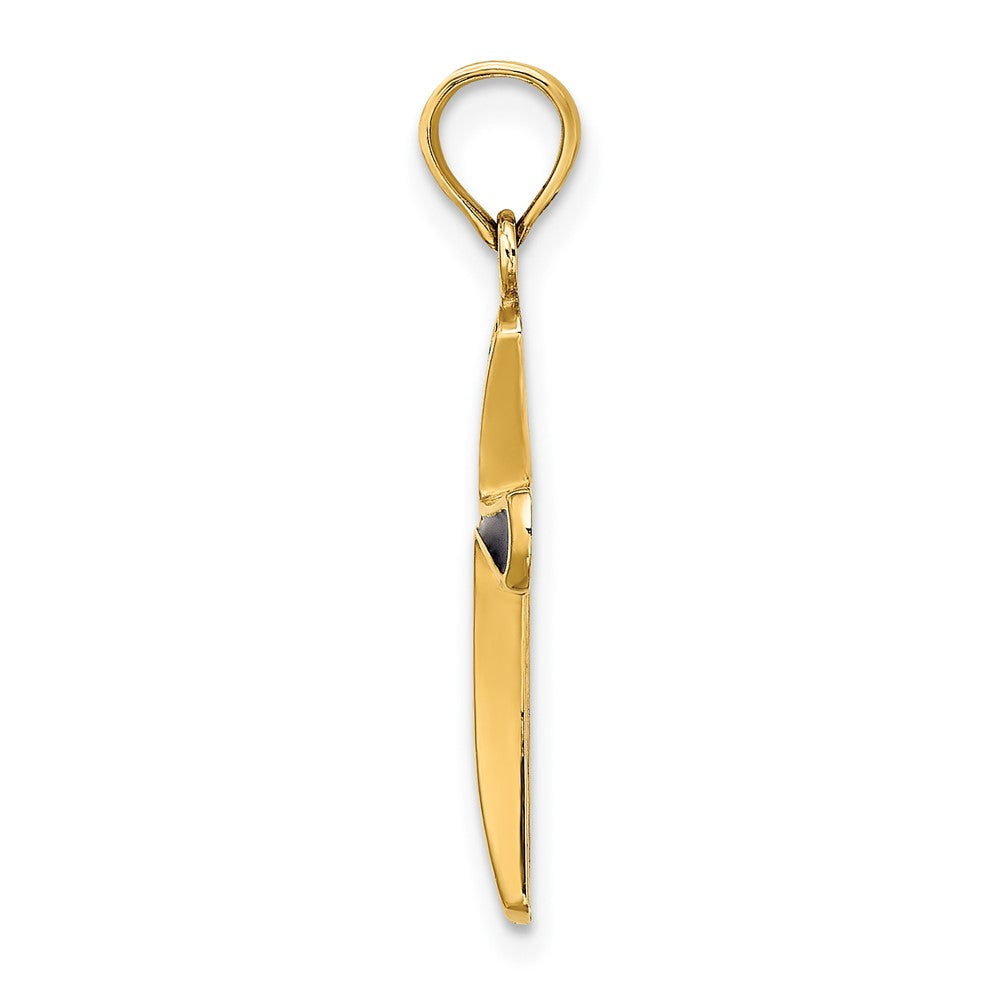 14K Gelbgold Blau Emailliert Verjüngt Kreuz Charm