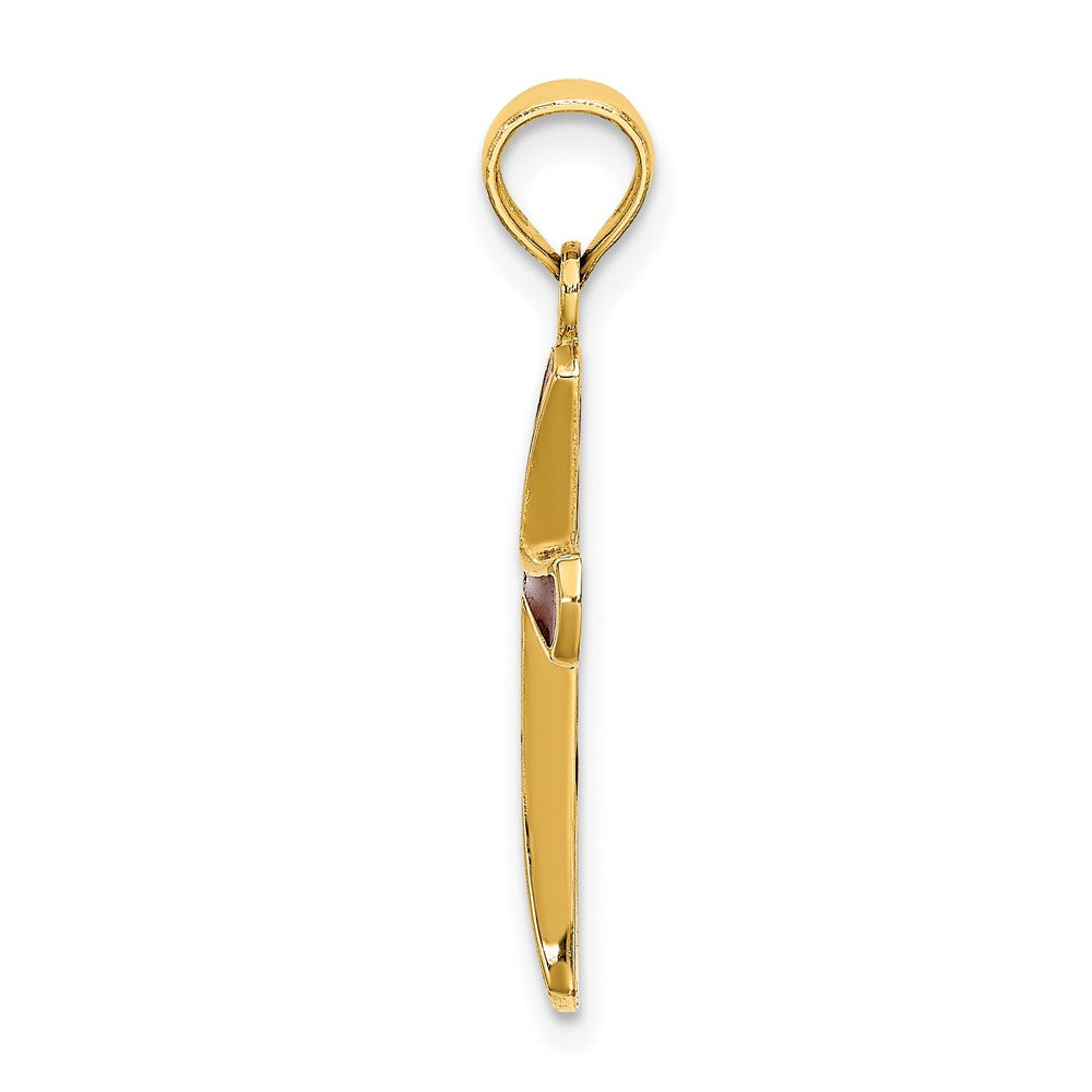 14K Gelbgold Rosa Emailliert Verjüngt Kreuz Charm