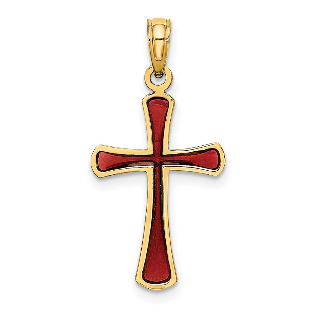 14K Gelbgold Rosa Emailliert Verjüngt Kreuz Charm