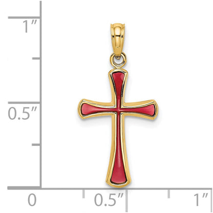 14K Gelbgold Rosa Emailliert Verjüngt Kreuz Charm