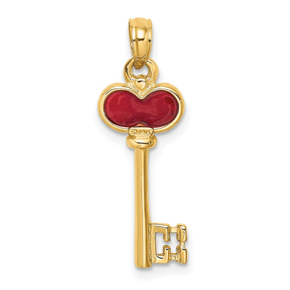 14K Gelbgold Poliert 3d Emailliert Herz Key Charm