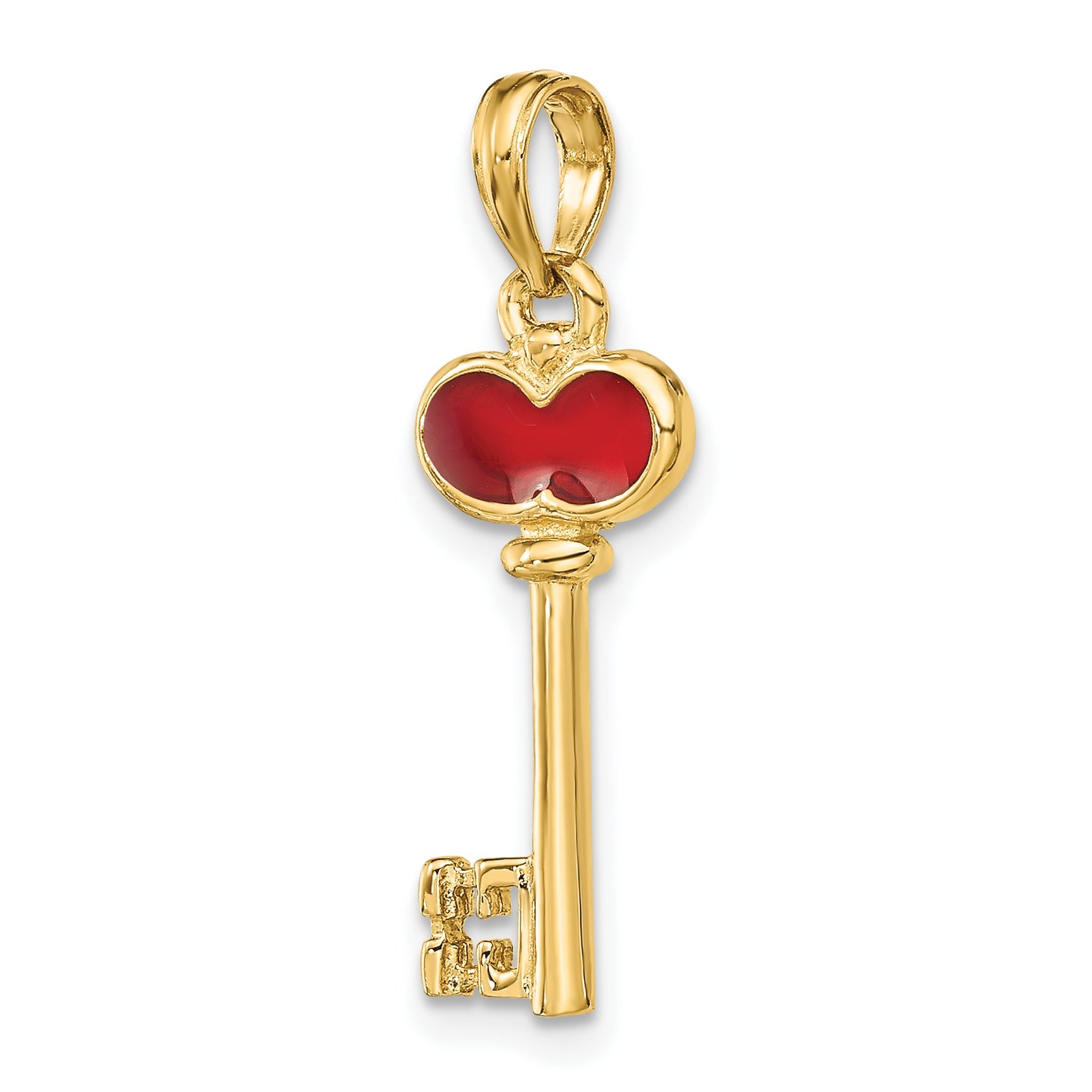 14K Gelbgold Poliert 3d Emailliert Herz Key Charm