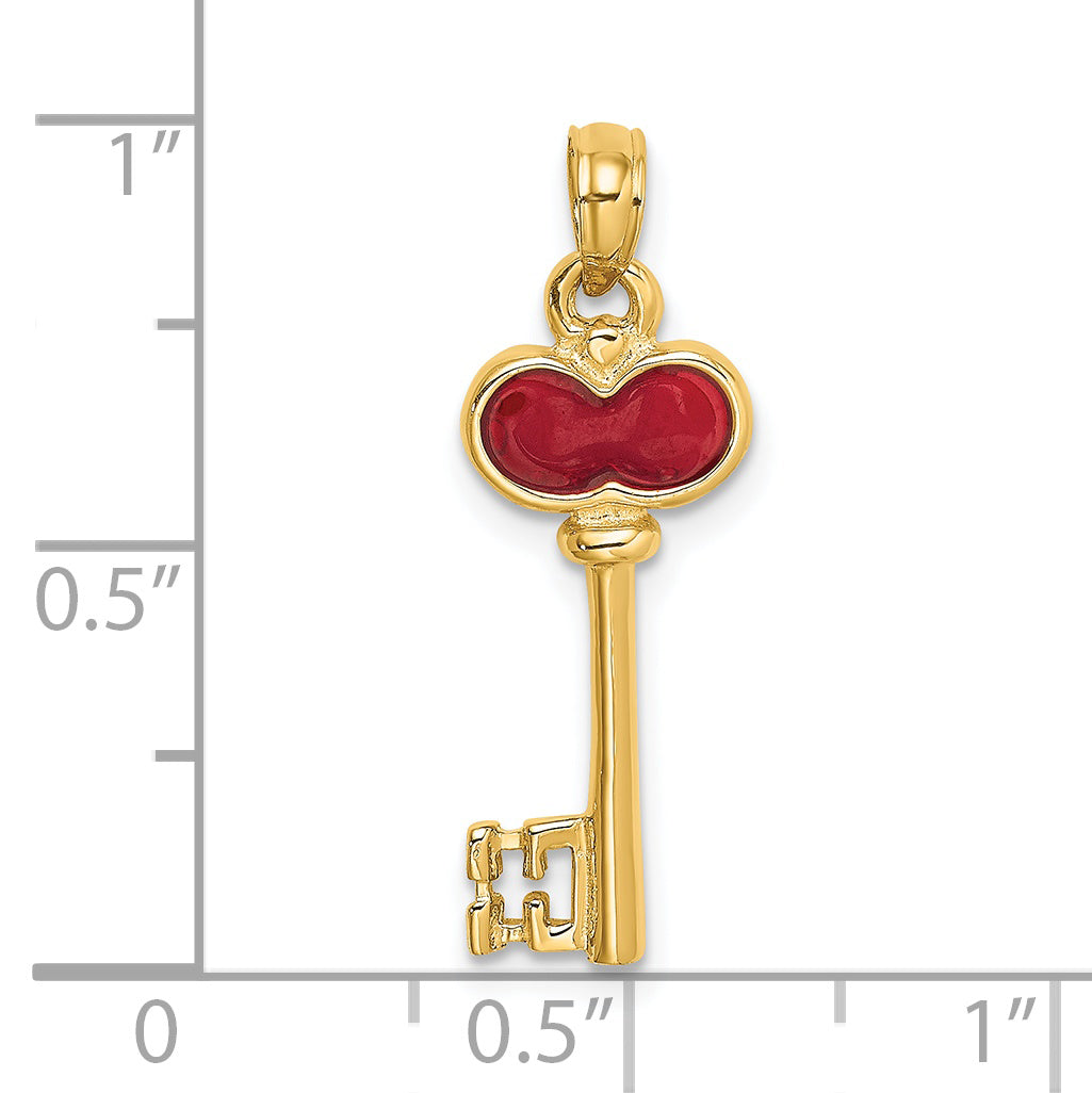 14K Gelbgold Poliert 3d Emailliert Herz Key Charm