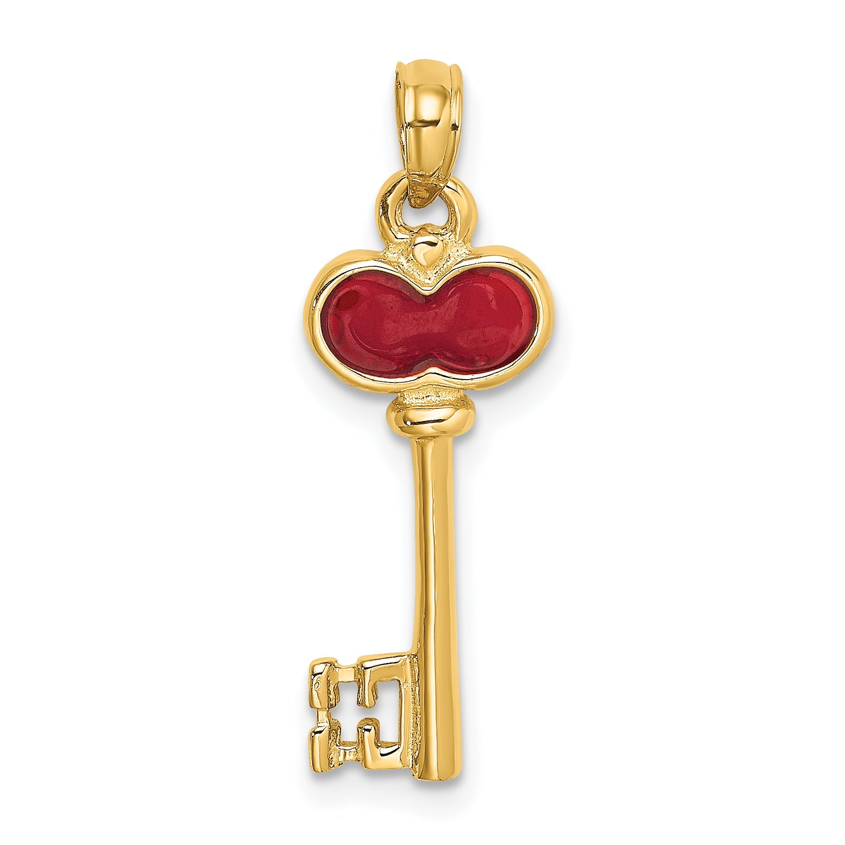 14K Gelbgold Poliert 3d Emailliert Herz Key Charm