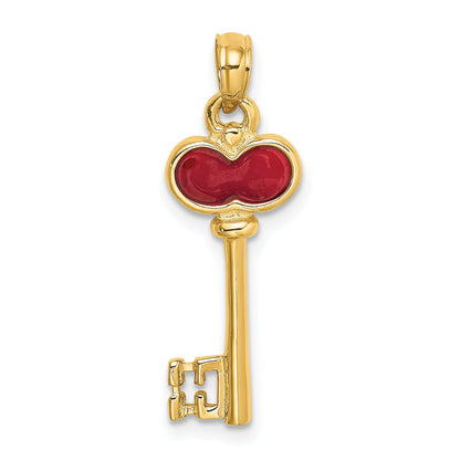 14K Gelbgold Poliert 3d Emailliert Herz Key Charm