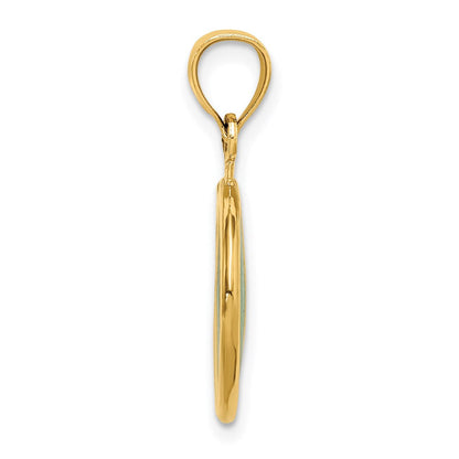 14k Gelbgold Peace-Symbol-Charm 3D grün emailliert