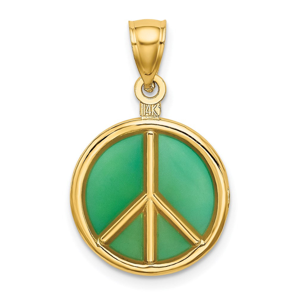 14k Gelbgold Peace-Symbol-Charm 3D grün emailliert