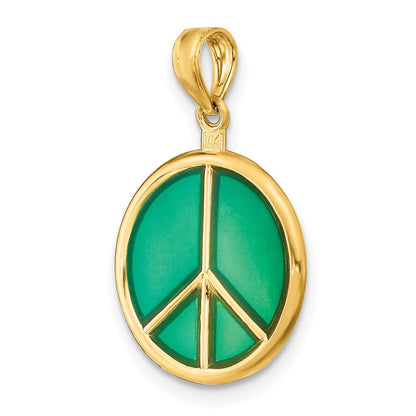 14k Gelbgold Peace-Symbol-Charm 3D grün emailliert