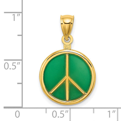 14k Gelbgold Peace-Symbol-Charm 3D grün emailliert