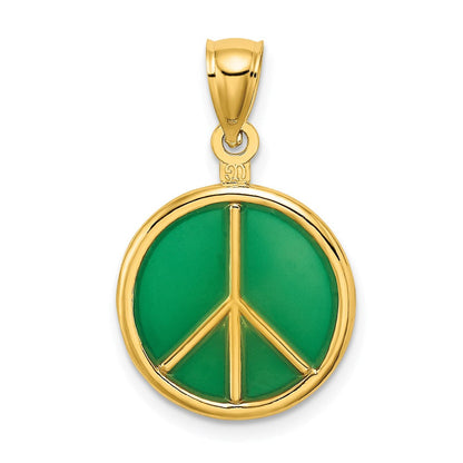 14k Gelbgold Peace-Symbol-Charm 3D grün emailliert