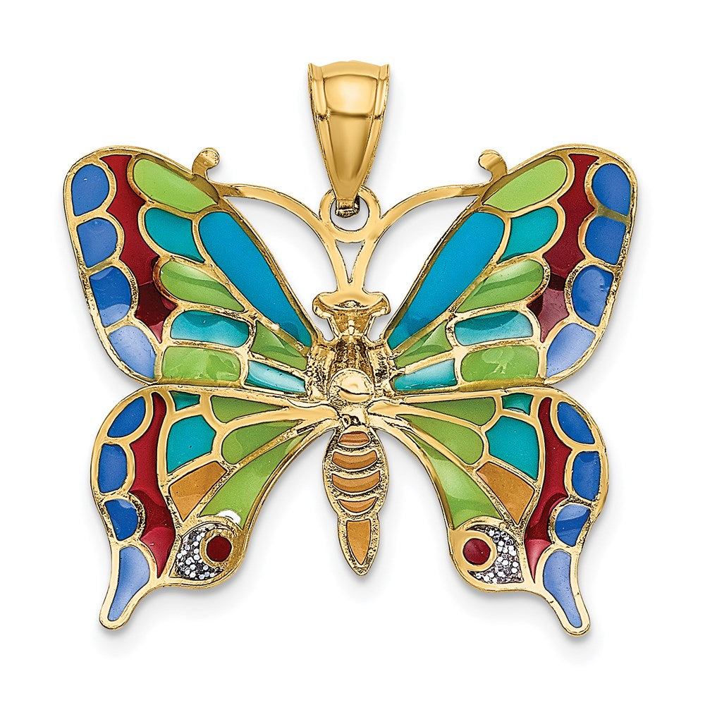 14K Gelbgold Schmetterlings-Anhänger, emailliert