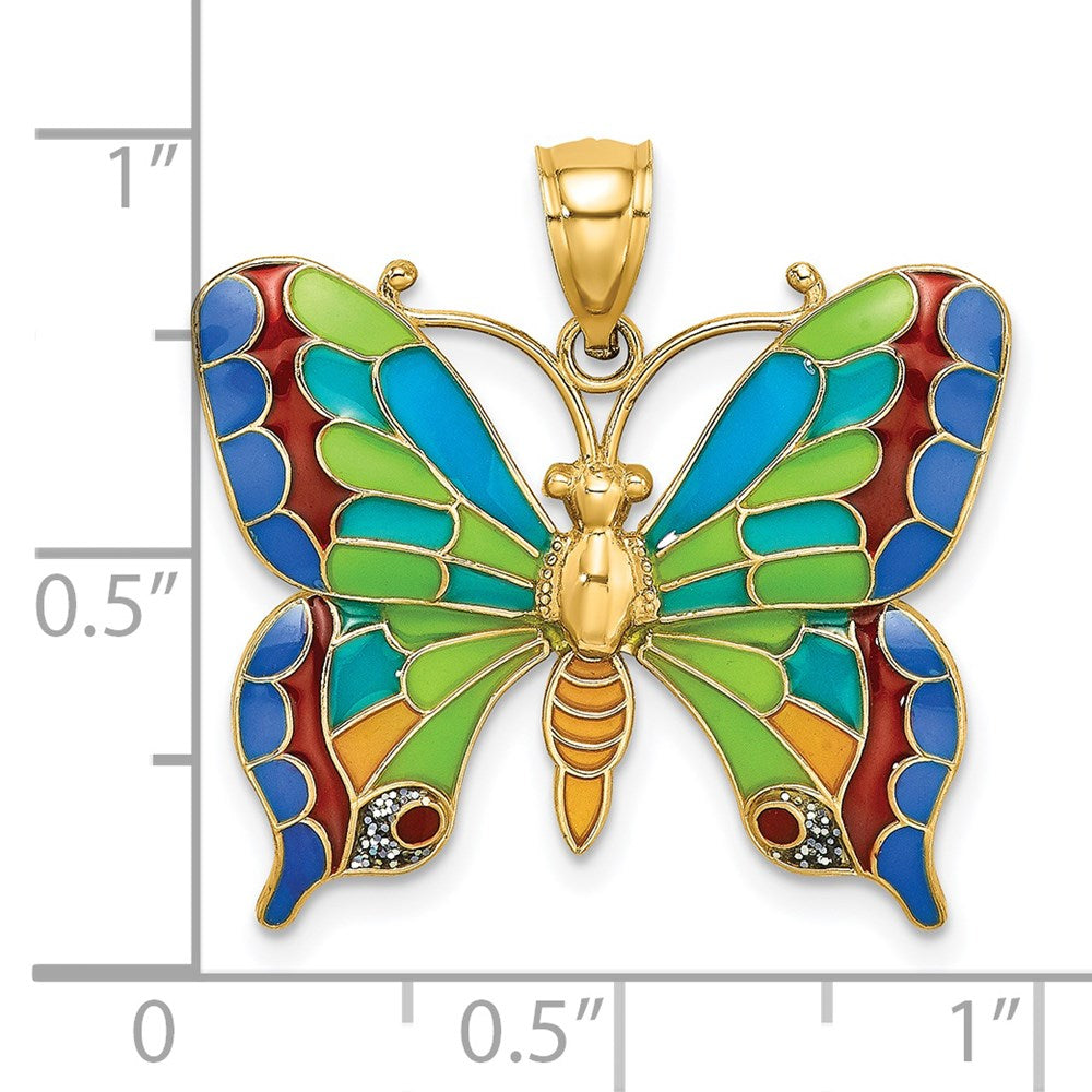 14K Gelbgold Schmetterlings-Anhänger, emailliert