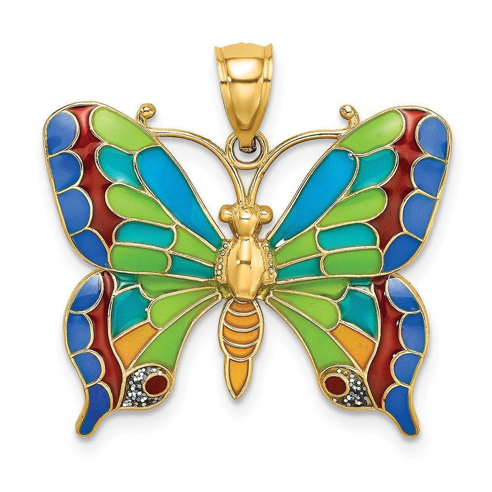 14K Gelbgold Schmetterlings-Anhänger, emailliert