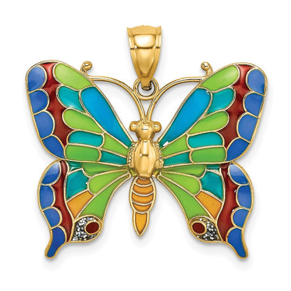 14K Gelbgold Schmetterlings-Anhänger, emailliert