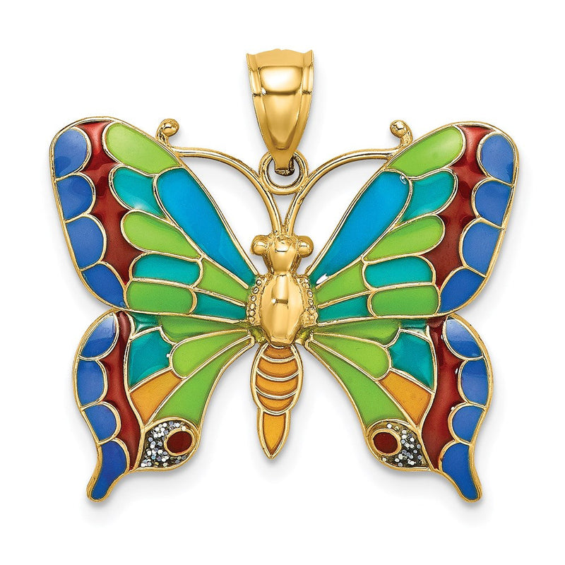 14K Gelbgold Schmetterlings-Anhänger, emailliert
