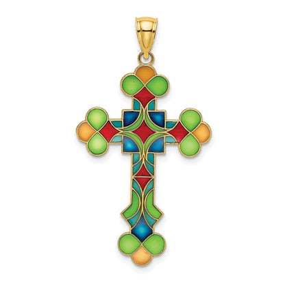 14K Gelbgold Kreuz-Charm mit mehrfarbiger Emaillierung