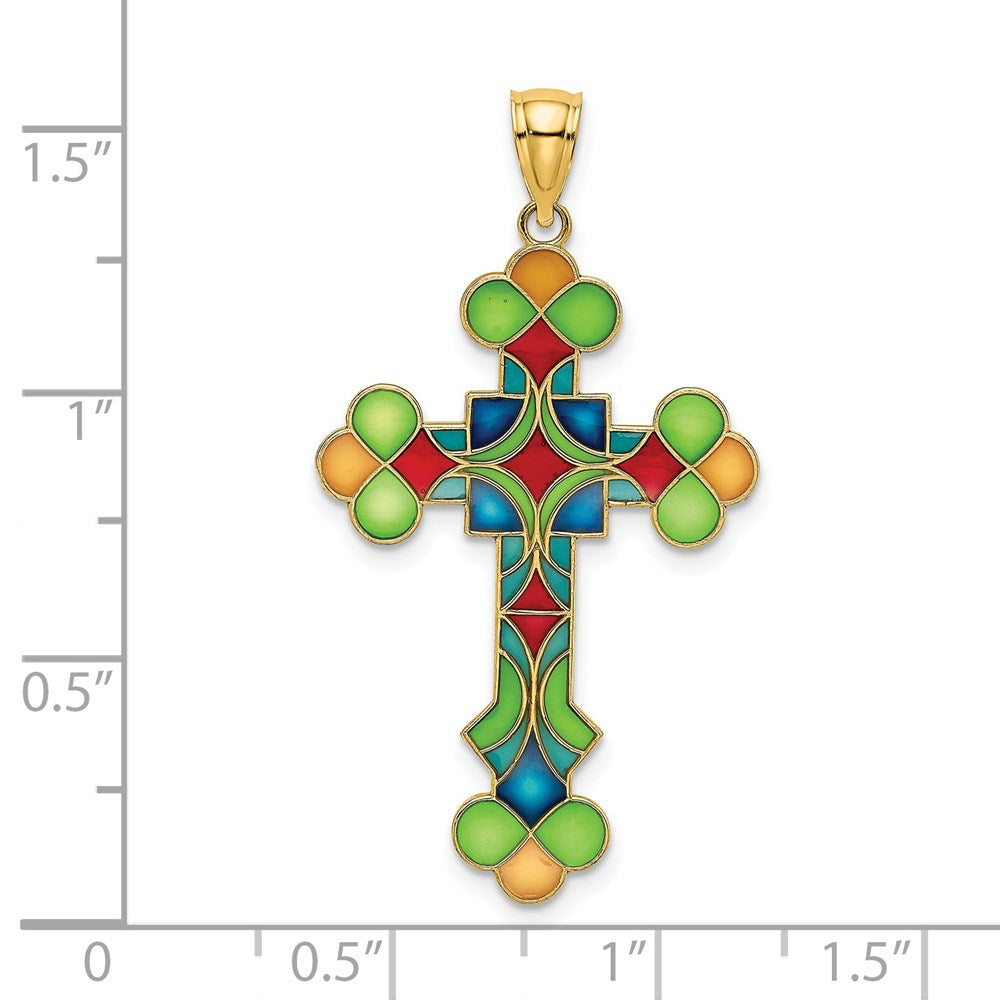 14K Gelbgold Kreuz-Charm mit mehrfarbiger Emaillierung