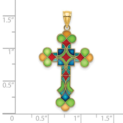 14K Gelbgold Kreuz-Charm mit mehrfarbiger Emaillierung