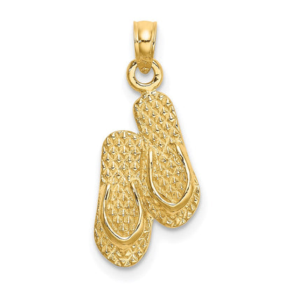 14K Gelbgold 3d Key West Doppelt Flip Flop Charm