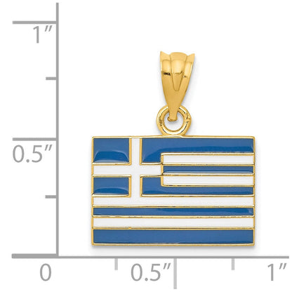14K Gelbgold massiver emaillierter Anhänger „Griechenland-Flagge“