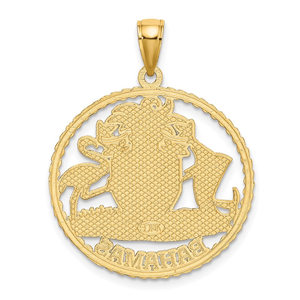14K Gelbgold BAHAMAS-Wappen-Charm in strukturiertem Rahmen