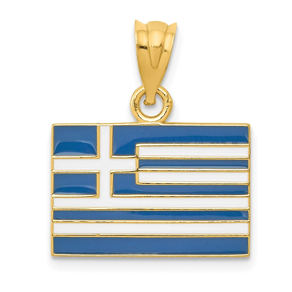 14K Gelbgold massiver emaillierter Anhänger „Griechenland-Flagge“