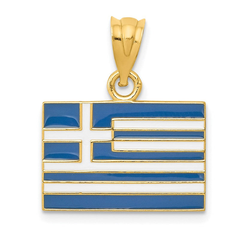 14K Gelbgold massiver emaillierter Anhänger „Griechenland-Flagge“