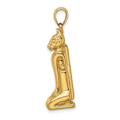 14 Karat Gelbgold 3D-polierter MARCO ISLAND Katzen-Charm