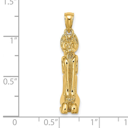 14 Karat Gelbgold 3D-polierter MARCO ISLAND Katzen-Charm