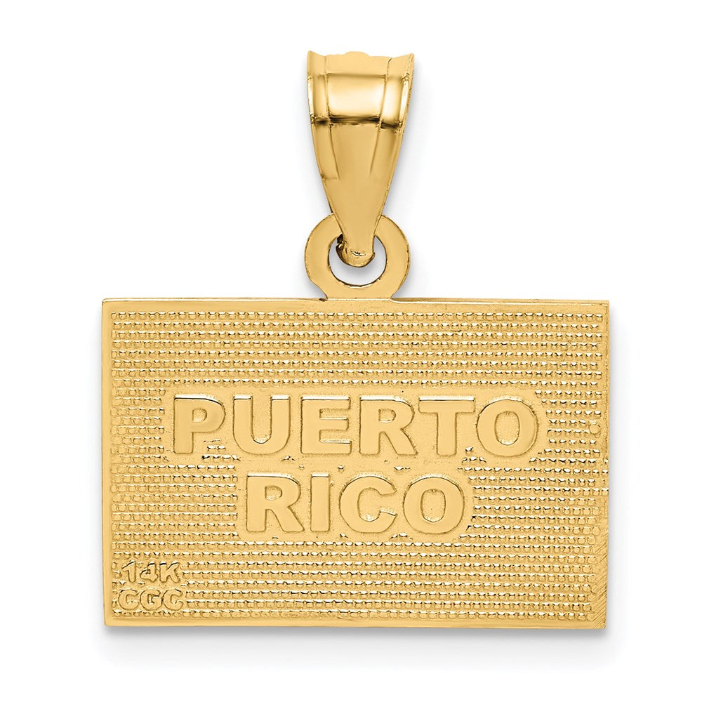 14K Gelbgold massiver emaillierter Anhänger Flagge von Puerto Rico