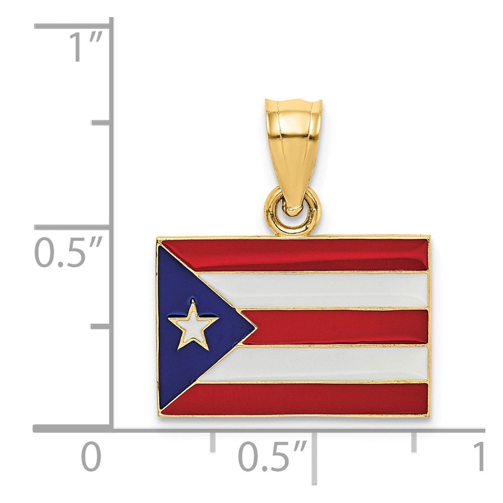 14K Gelbgold massiver emaillierter Anhänger Flagge von Puerto Rico