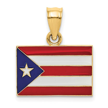 14K Gelbgold massiver emaillierter Anhänger Flagge von Puerto Rico
