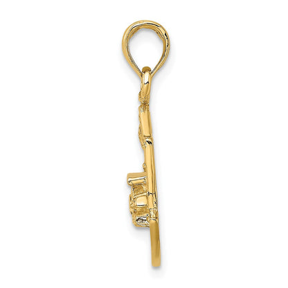 14K Gelbgold Charleston-Szenen-Charm mit Pferdekutsche und Haus