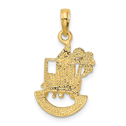 14K Gelbgold Charleston-Szenen-Charm mit Pferdekutsche und Haus