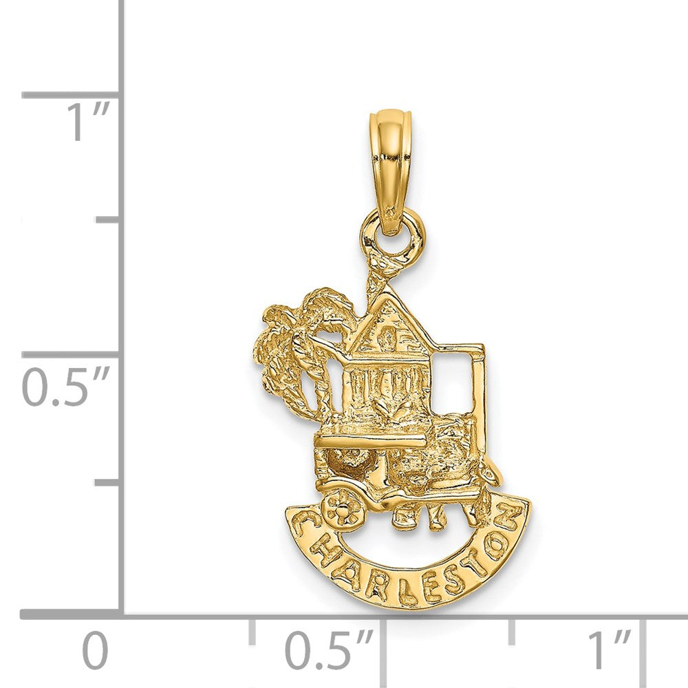 14K Gelbgold Charleston-Szenen-Charm mit Pferdekutsche und Haus