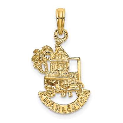 14K Gelbgold Charleston-Szenen-Charm mit Pferdekutsche und Haus