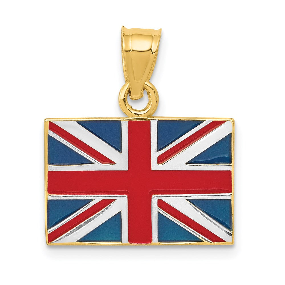 14K Gelb- und Rhodiumgold Anhänger „Flagge des Vereinigten Königreichs“, massiv, emailliert, mit Rhodium