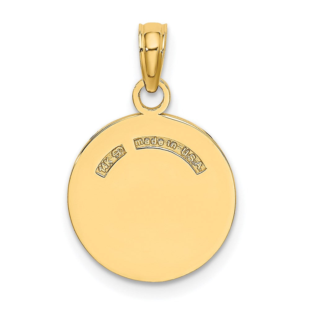 14K Gelbgold Polierter und Strukturierter Flacher Baseball-Charm