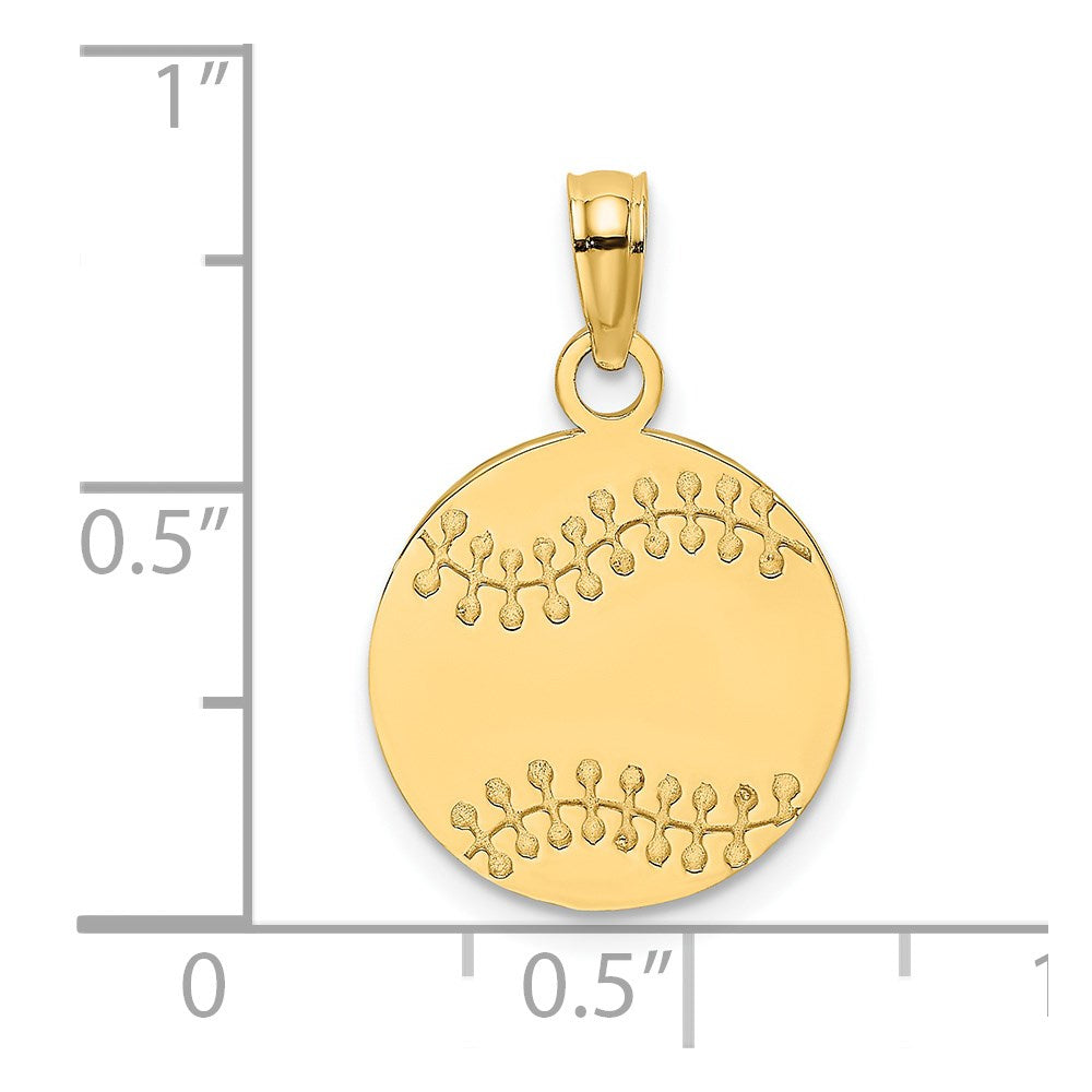 14K Gelbgold Polierter und Strukturierter Flacher Baseball-Charm