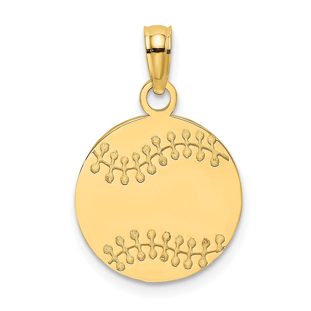 14K Gelbgold Polierter und Strukturierter Flacher Baseball-Charm